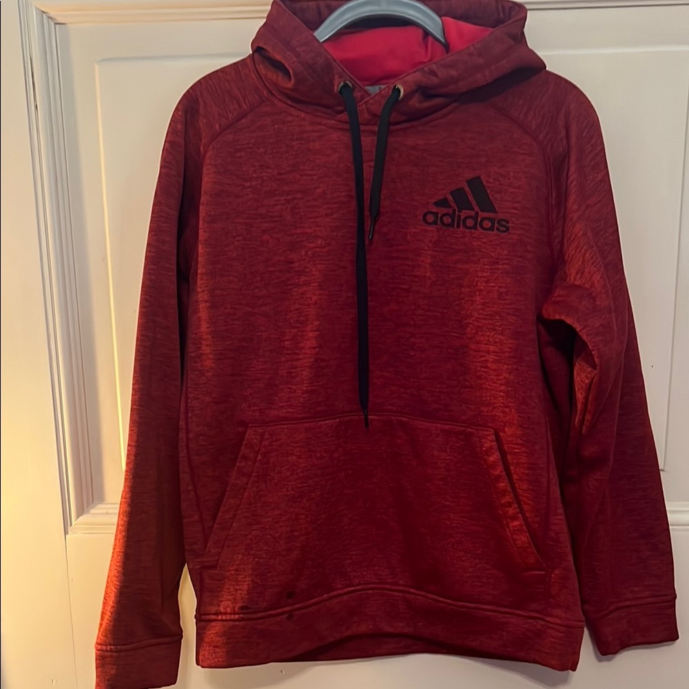 Adidas Maroon Red Heathered Hoodie with Black Logo